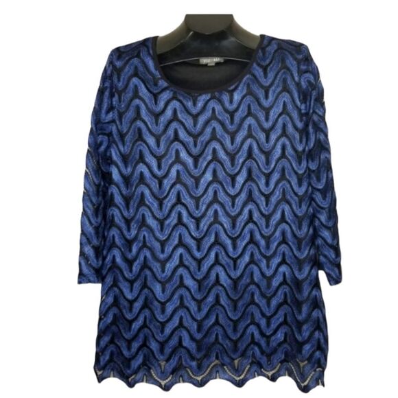 Roz & Ali Blue & Black Top Size 2X - Picture 1 of 13